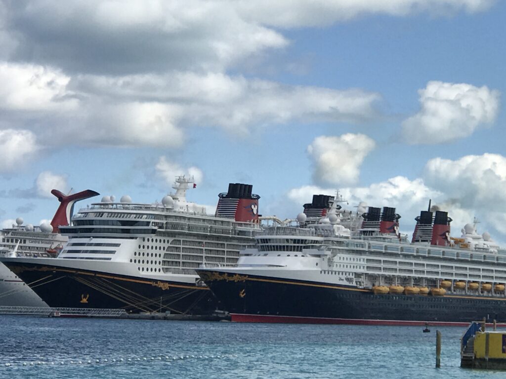 Two Disney Cruise ships docked